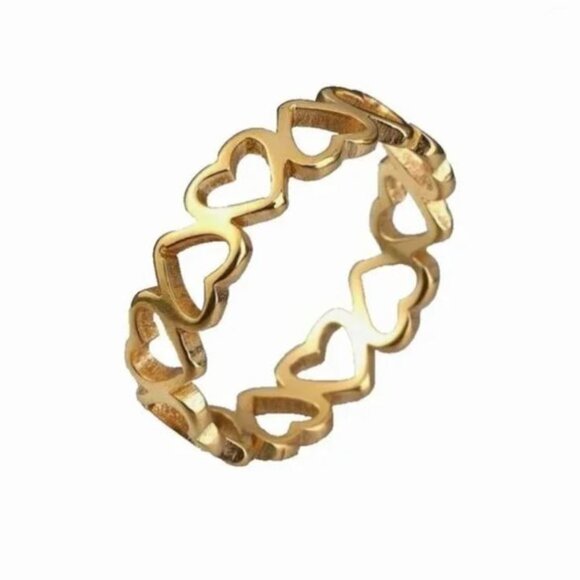 New Gold Heart Eternity Ring Band - Picture 1 of 4